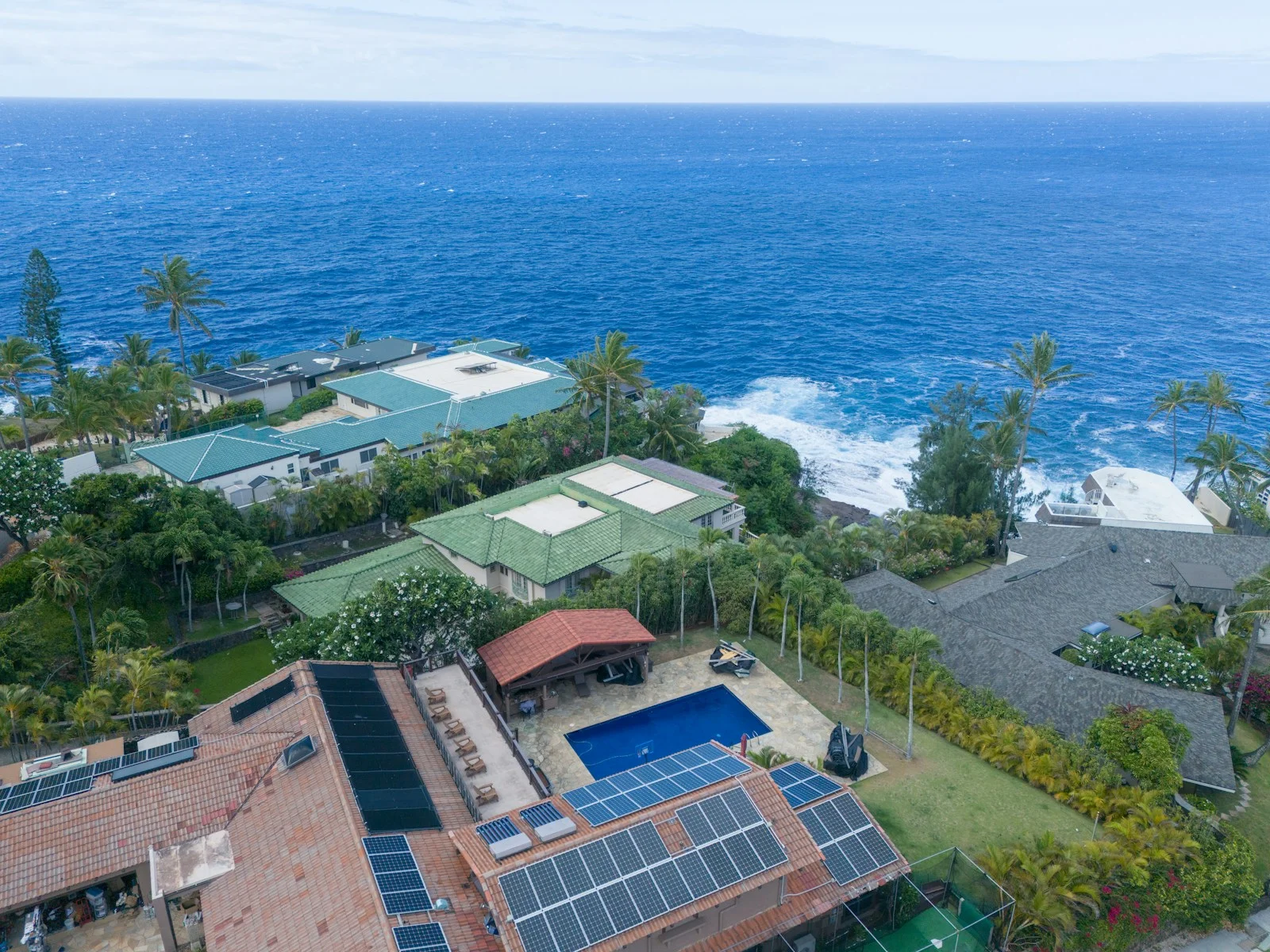 Tropical coastal properties with solar panels