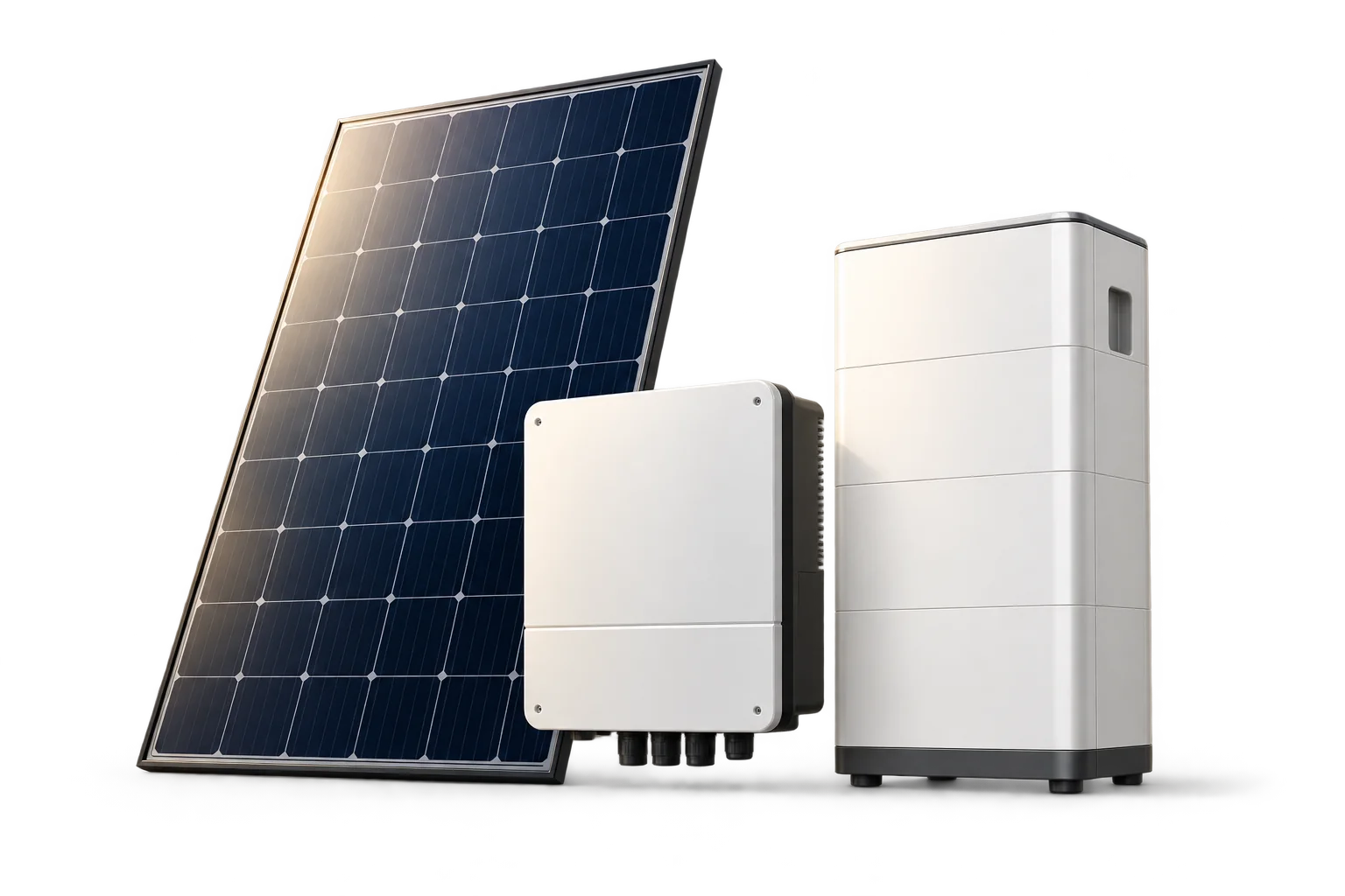 Solar panel, hybrid inverter and battery storage equipment